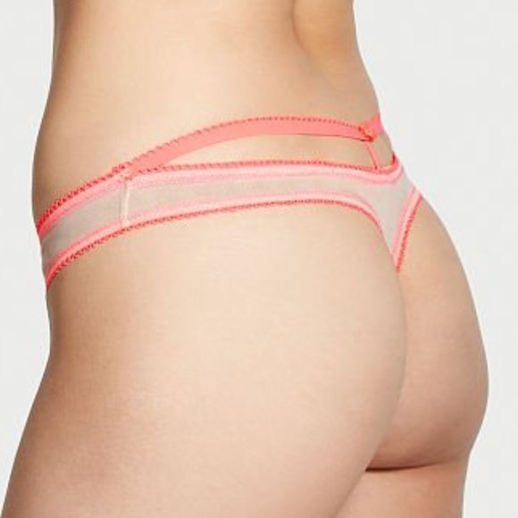 VS DREAM ANGELS Sweetheart Strappy Thong Panty Champagne Coral Blaze NWT - Picture 10 of 16